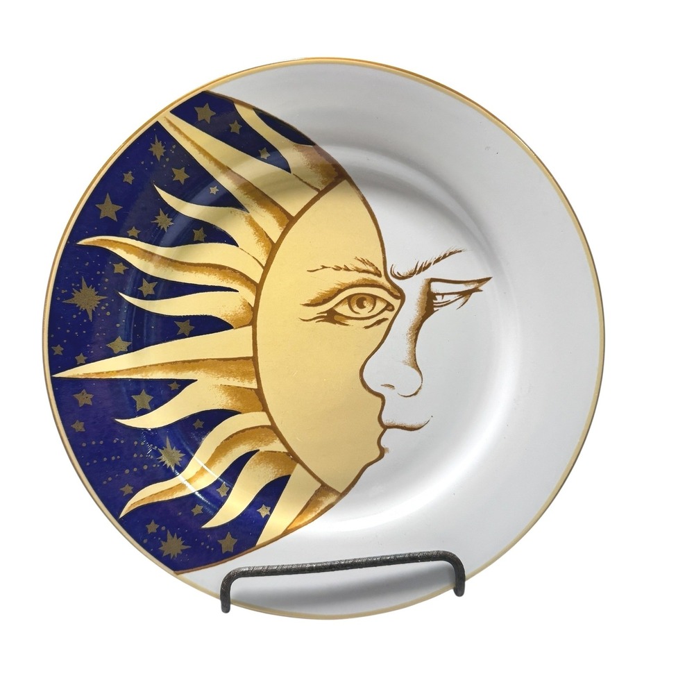 Tabletrendz by Sakura Lumina Celestial Sun Moon Stoneware Plate 7.75" Gold Trim
